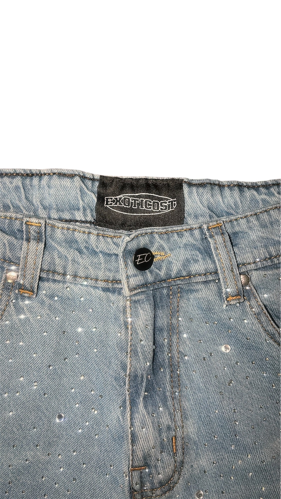 BLUE RHINESTONE JORTS