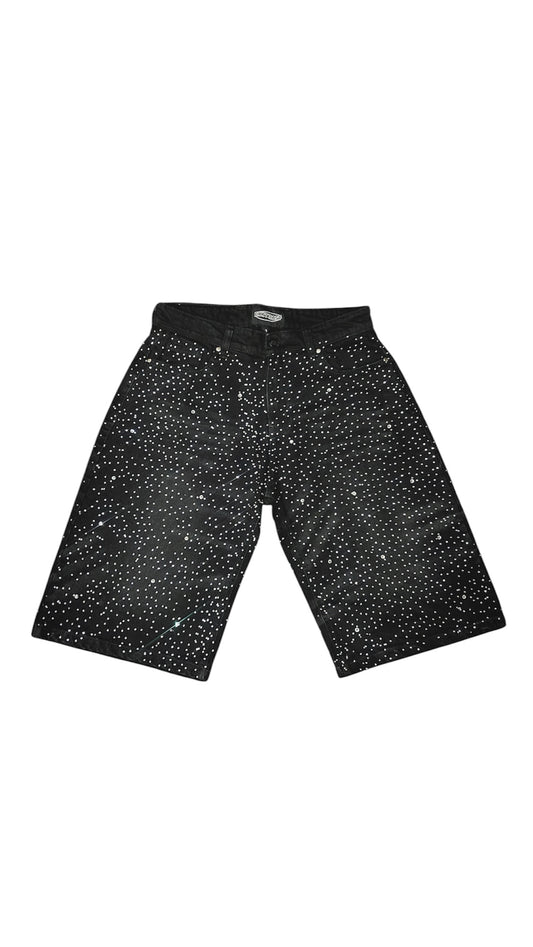 BLACK RHINESTONE JORTS