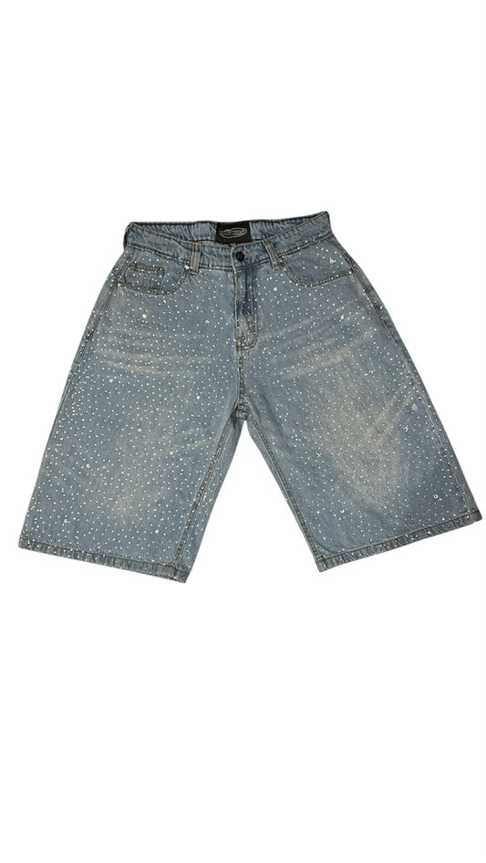 BLUE RHINESTONE JORTS
